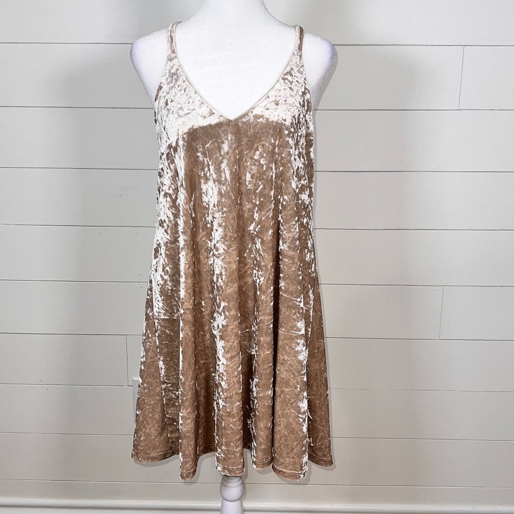Mi Ami Champagne Color Crushed Velvet Party Dress with Spaghetti Straps Size M